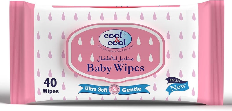 Cool & Cool Baby Wipes 40's - Alcohol Free, Paraben Free, Vitamin E, Aloe Vera, Ultra Soft & Gentle for Sensitive & Delicate Skin - Image 1